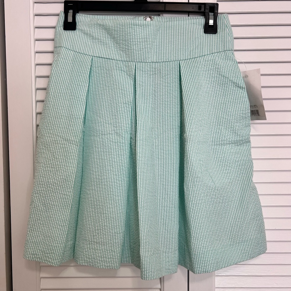 NWT Lauren James Mint Green Seersucker Striped Women's Skirt w pockets Size S